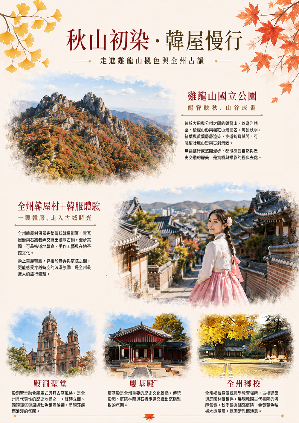 雞籠山+內藏山+大芚山 賞楓 . 全州韓屋村 . 昌德宮 . 精彩塗鴉秀 . 弘大商圈